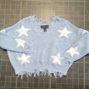 Polly & Esther Sky Blue Frayed Knit Top
